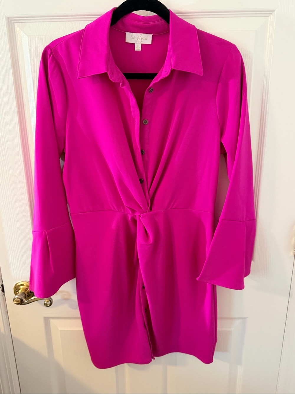 Hot Pink Twist-Front Button-Down Tunic Top - Unknown Brand
